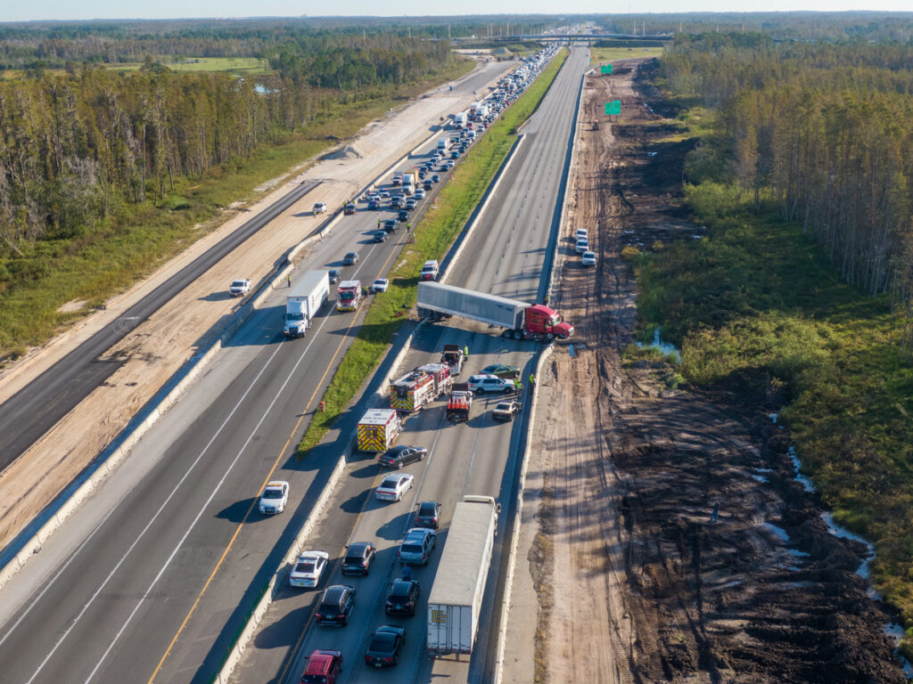 Overweight semi-truck on highway